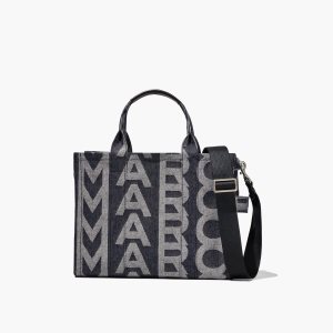 Marc Jacobs Monogram Denim Medium Tote Bag μπλε | 82ECHIBYF