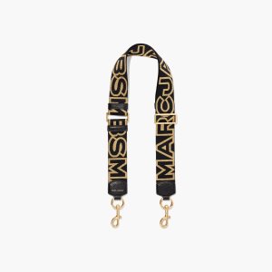 Marc Jacobs Outline Logo Webbing λουρακια μαυρα χρυσο χρωμα | 98ZWIVGDA