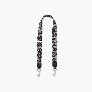 Marc Jacobs Thin Outline Logo Webbing λουρακια μαυρα ασημι | 02KAJQZOF