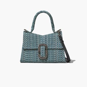Marc Jacobs Washed Monogram Denim St. Marc Top Handle πορτοκαλι μπλε | 60WKVSZCA