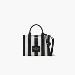 Marc Jacobs Ριγέ Mini Tote Bag μαυρα ασπρα | 09GVKJYUZ